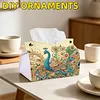 Diamond Art Painting Tissue Box Cover Wear Resist Decorative Paper Napkin Dispenser Multifunction Rhinestone PU Tissue Holder Kit for Adults Home Office Gift (Blue Peacock Floral)