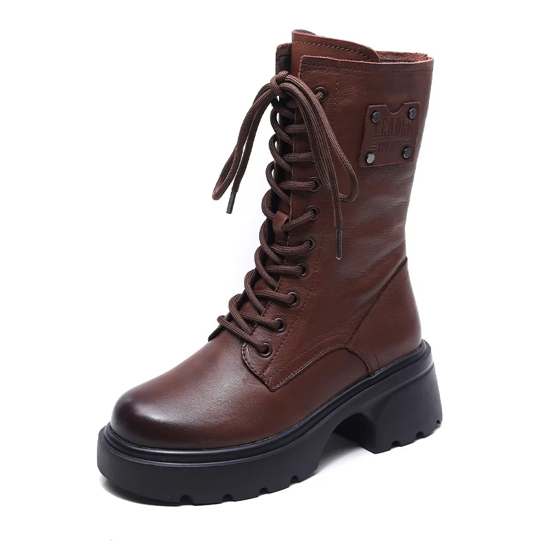 Yyvonne Boots Thick Background Retro Martin Boots Women Leather Autumn And Winter New Velvet And Coarse And Locomotive Boots