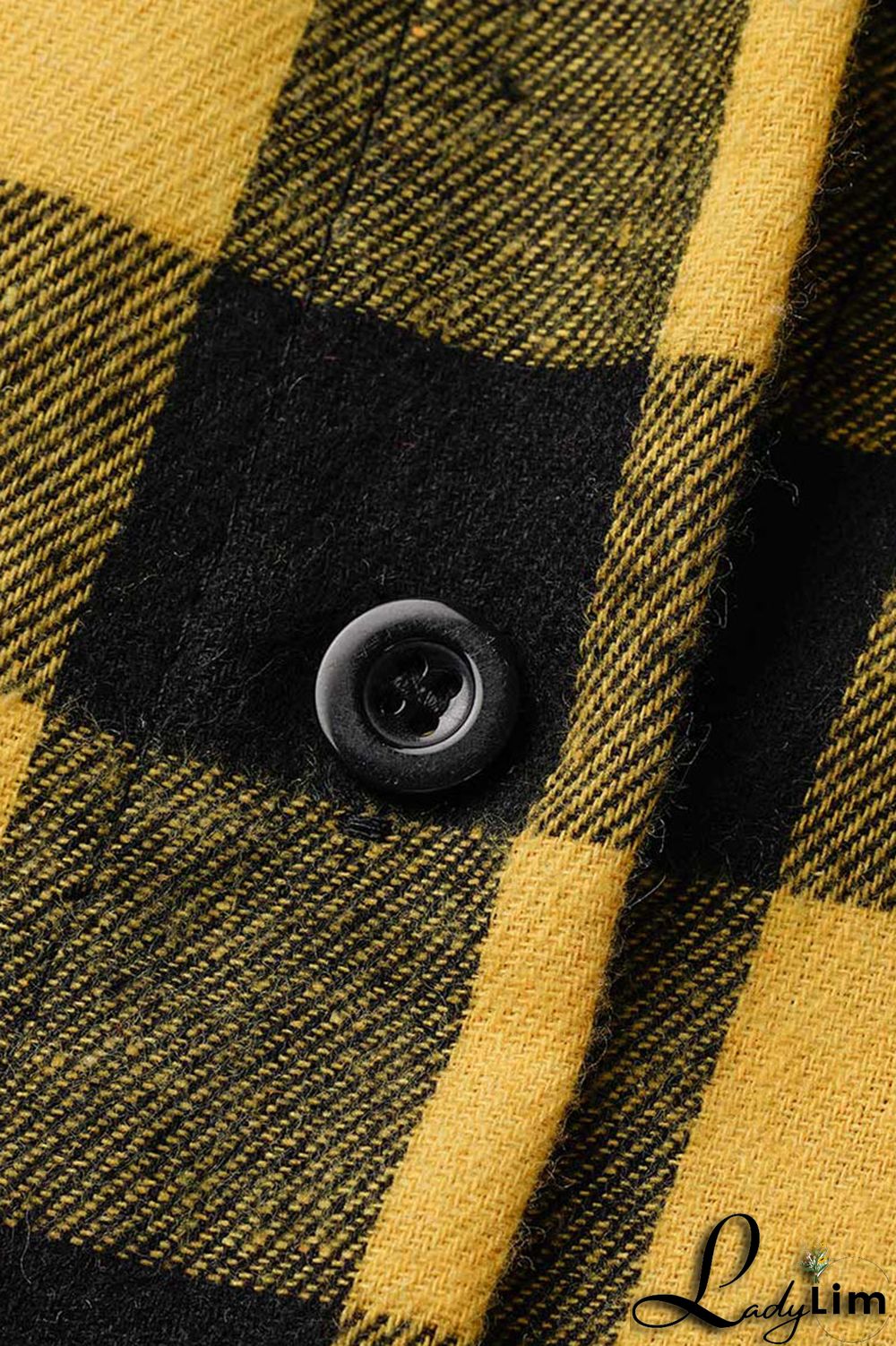 Yellow Casual Street Plaid Print Patchwork Buckle Asymmetrical Turndown Collar Tops