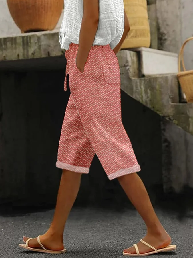 Women's Retro Herringbone Print Casual Mid Pants