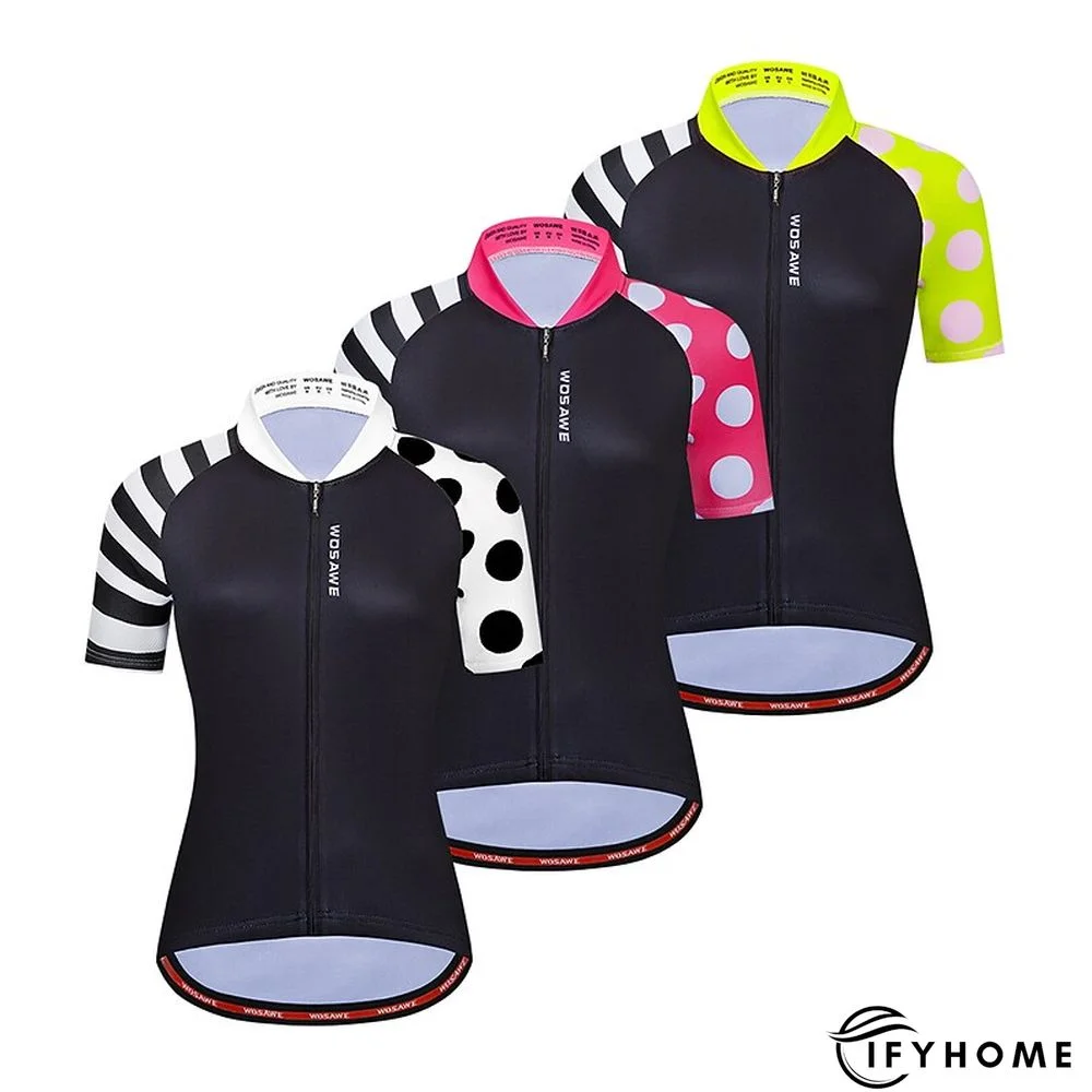 WOSAWE Women's Cycling Jersey Short Sleeve Bike Jersey Top with 3 Rear Pockets Mountain Bike MTB Road Bike Cycling Windproof Breathable Quick Dry Reflective Strips Black Green Red Patchwork Dot Sports | IFYHOME
