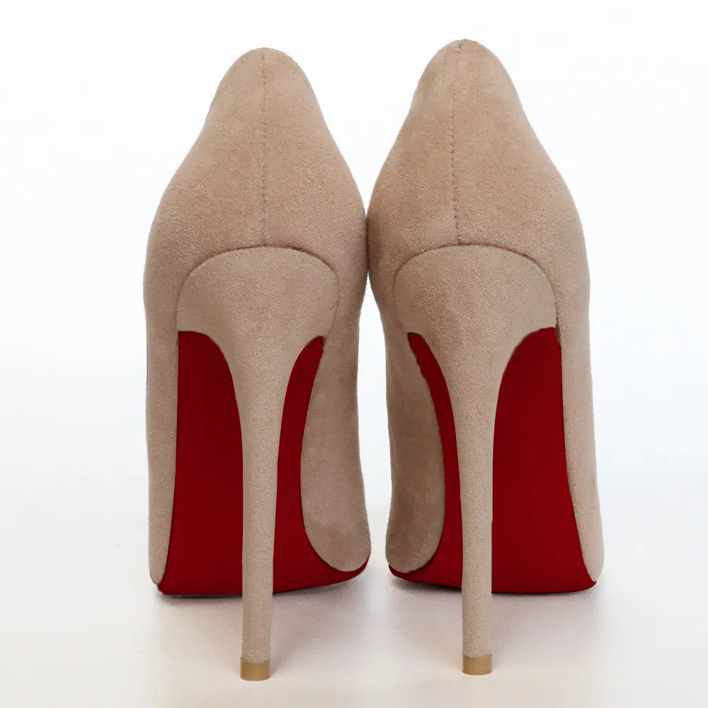 120mm Women's Party Wedding Heels Pumps Apricot Suede-vocosishoes