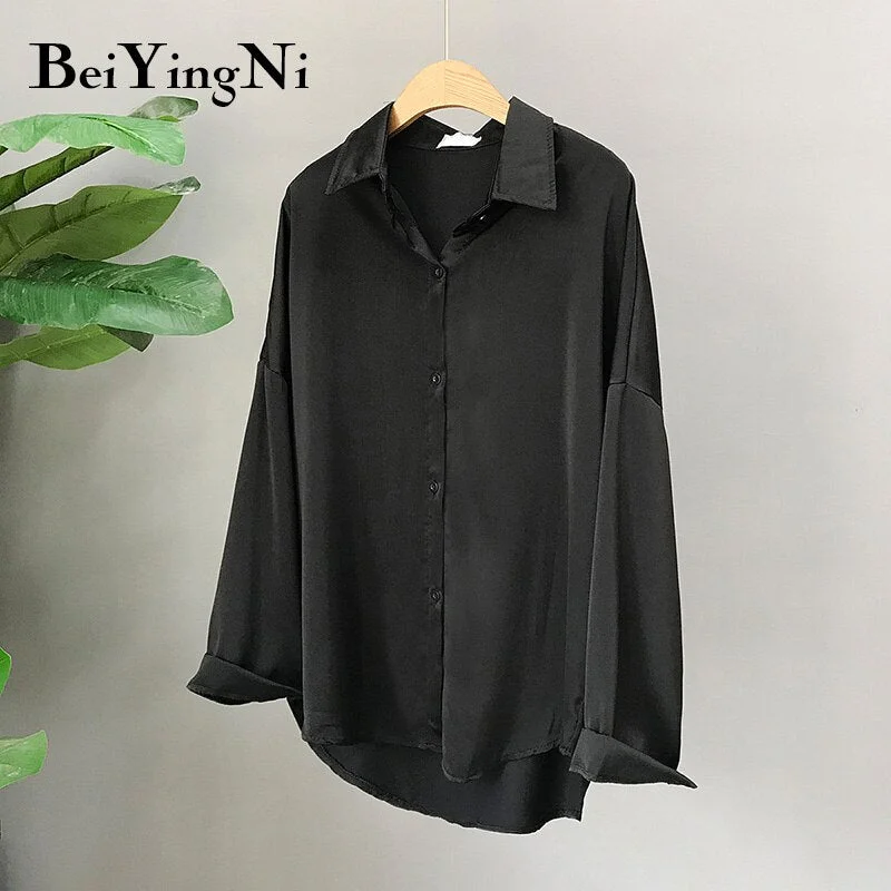 Beiyingni Womens Blouses Shirts Plain Casual Loose Women Tops Office Ladies Shirt Vintage Oversized Blusas Camisa Mujer Fashion