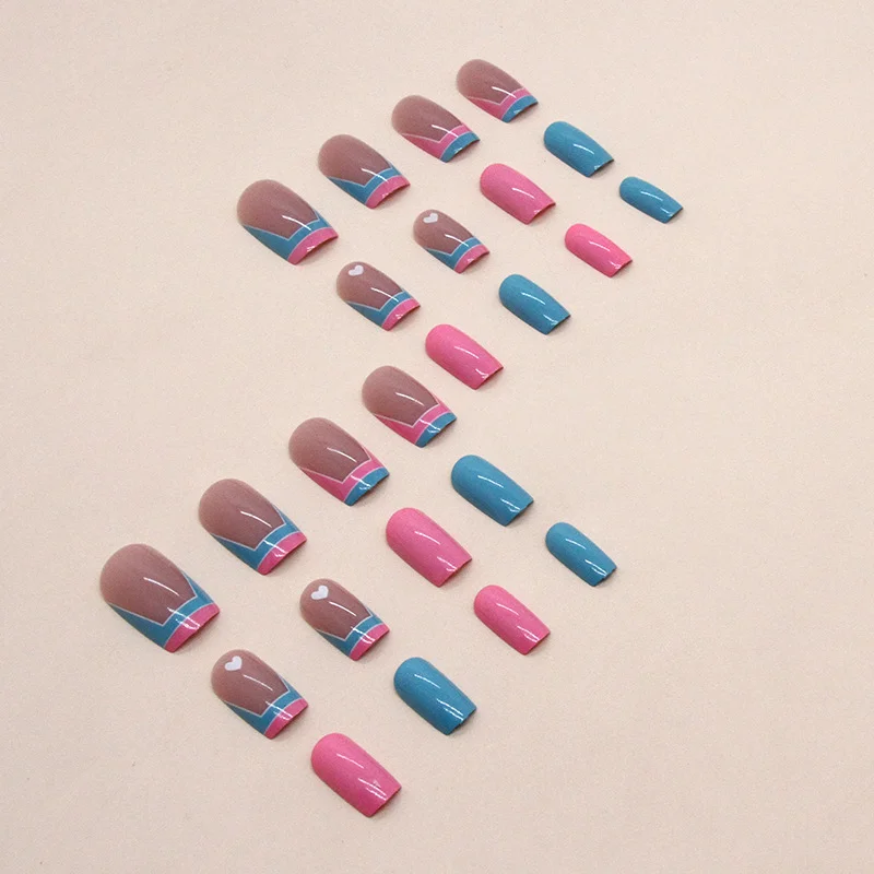 Churchf Churchf And Blue Contrast Color French Rectangular Solid Color Nail Double Spell Mandarin Duck Color Wearing A Love A Piece