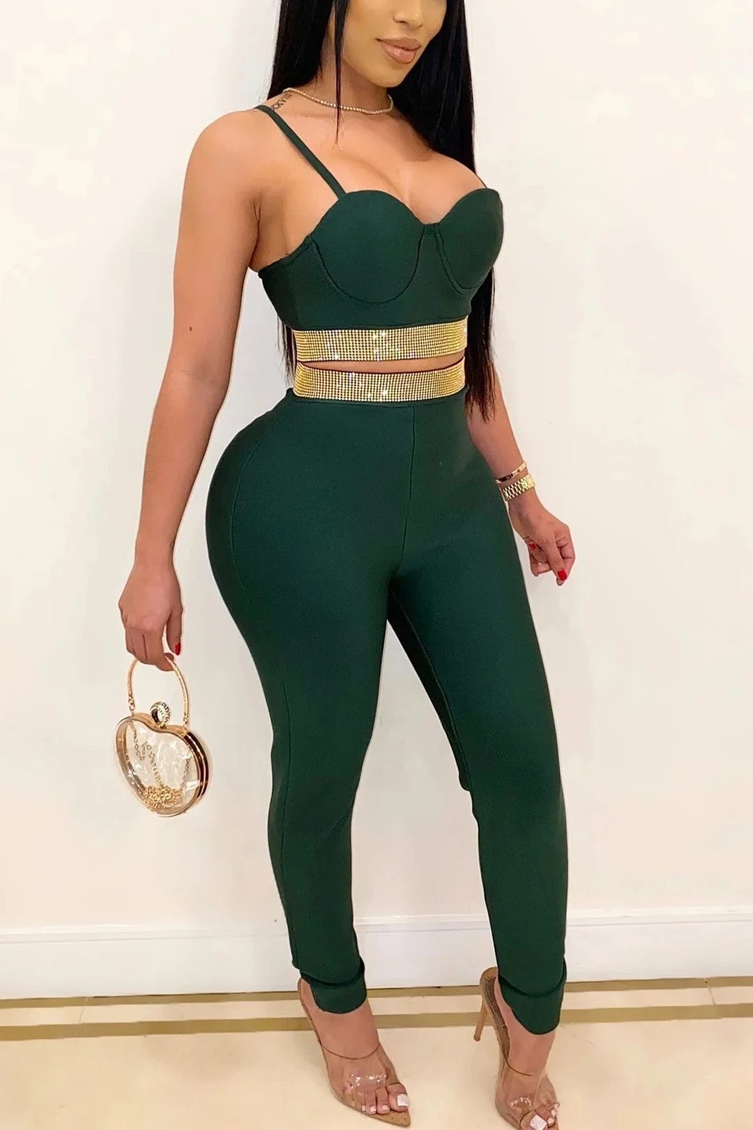 Sexy Hot Drilling Sling Top Trousers Two-piece