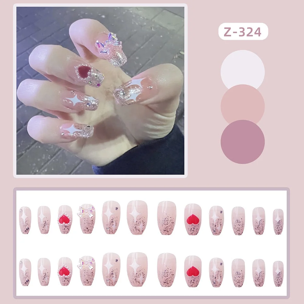24pcs/box Fashion Long Style Round Head Wearable Fake Nails Patch Oval Aurora Pearl Magic Color Girls Decor Finished Nails T-Nail Inspo