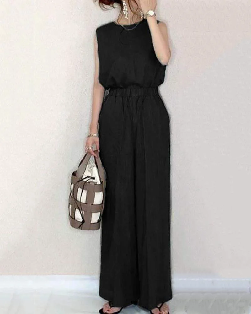 Two-Piece Set of Sleeveless Tank Top & Wide Leg Pants