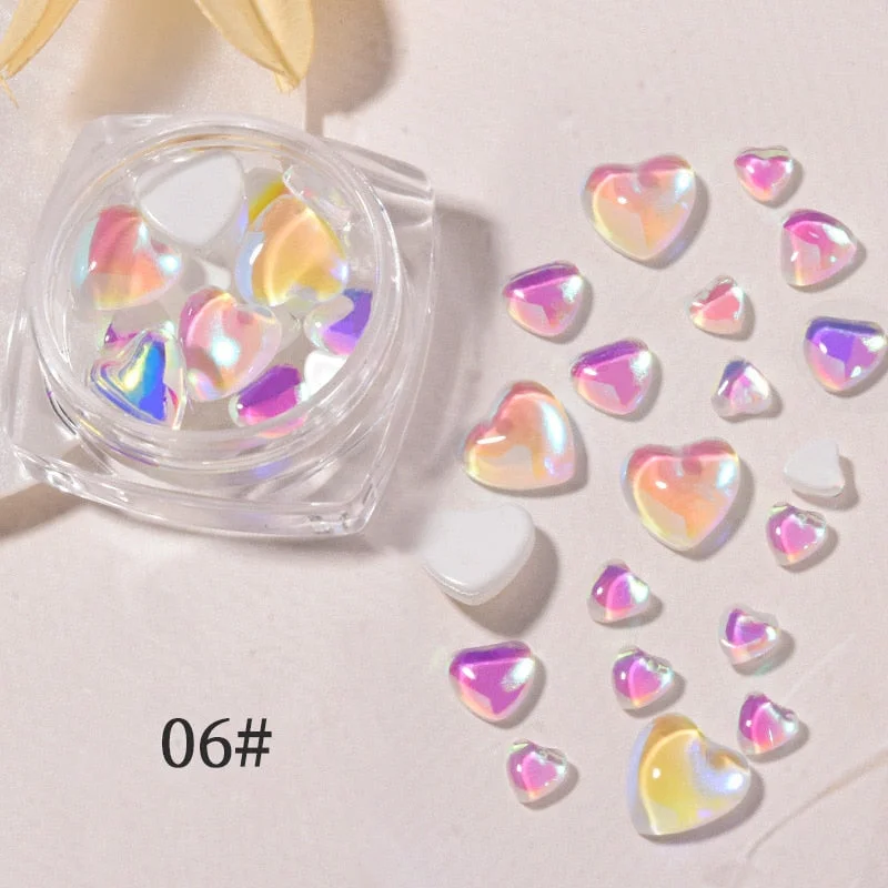 Candy Colors Mixed Size Love Heart Design 3D Nail Art Decoration Glass Crystal Beads AB Rhinestones DIY Flatback Acrylic Stones-Nail Inspo