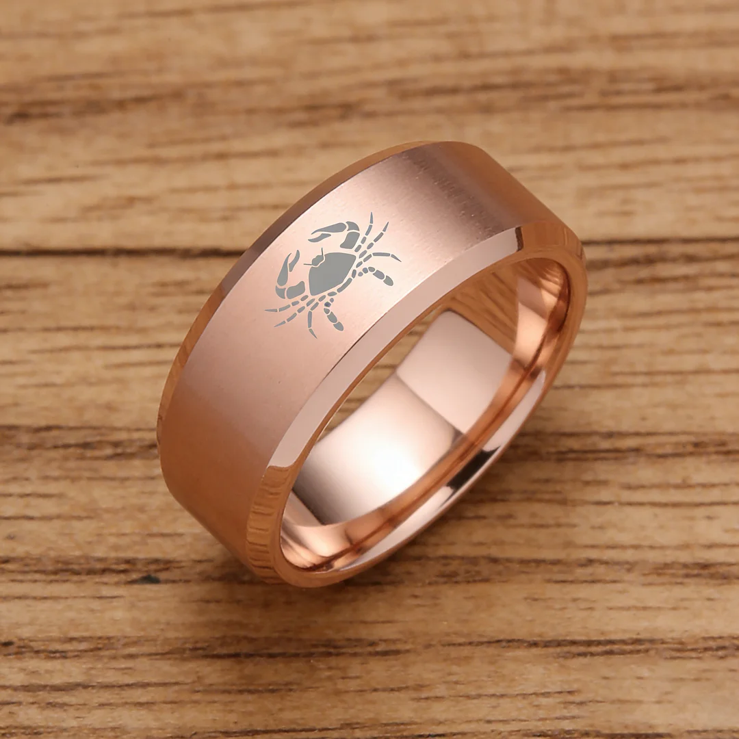 Rose Gold Cancer Tungsten Wedding Rings Beveled Edges Rose Gold Laser Etched Couple Tungsten Carbide Bands 4MM 6MM 8MM