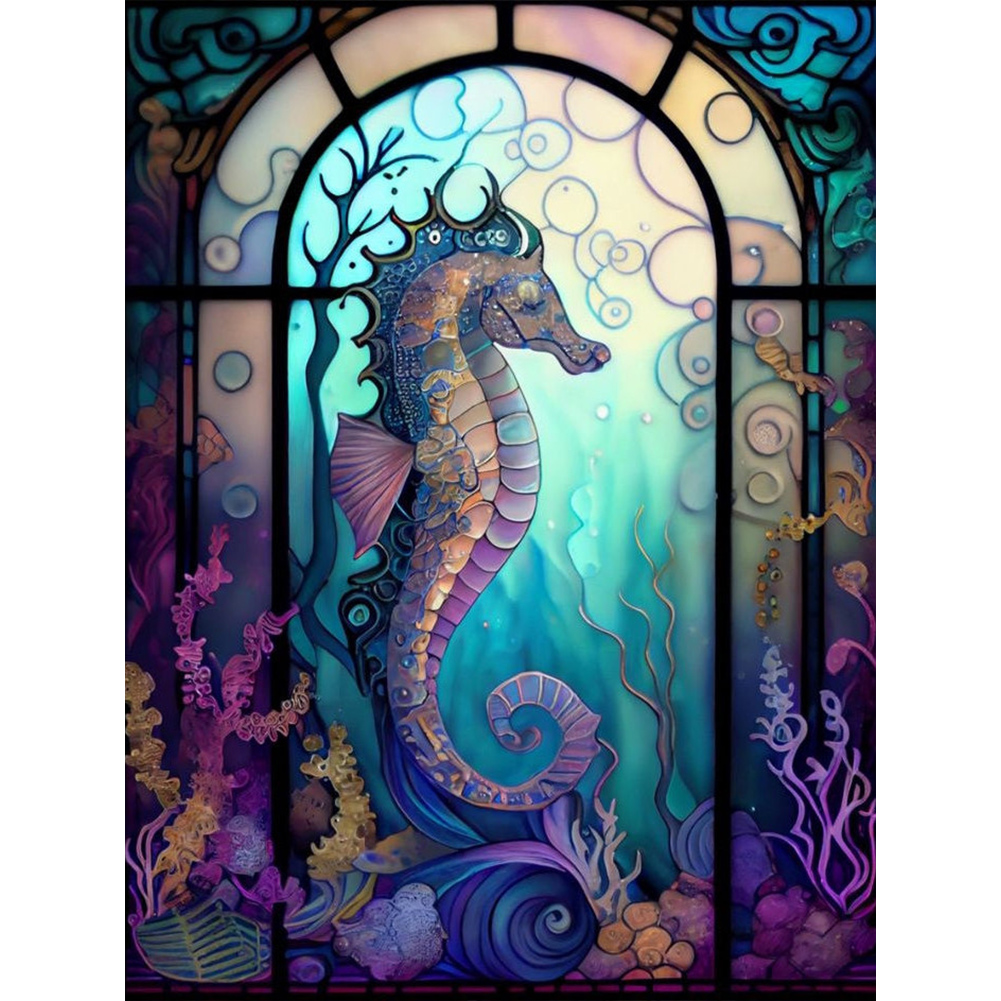 Full Diamond Seahorse Glass Painting 30*40cm(picture) full round drill diamond painting with 8 colors of AB drill