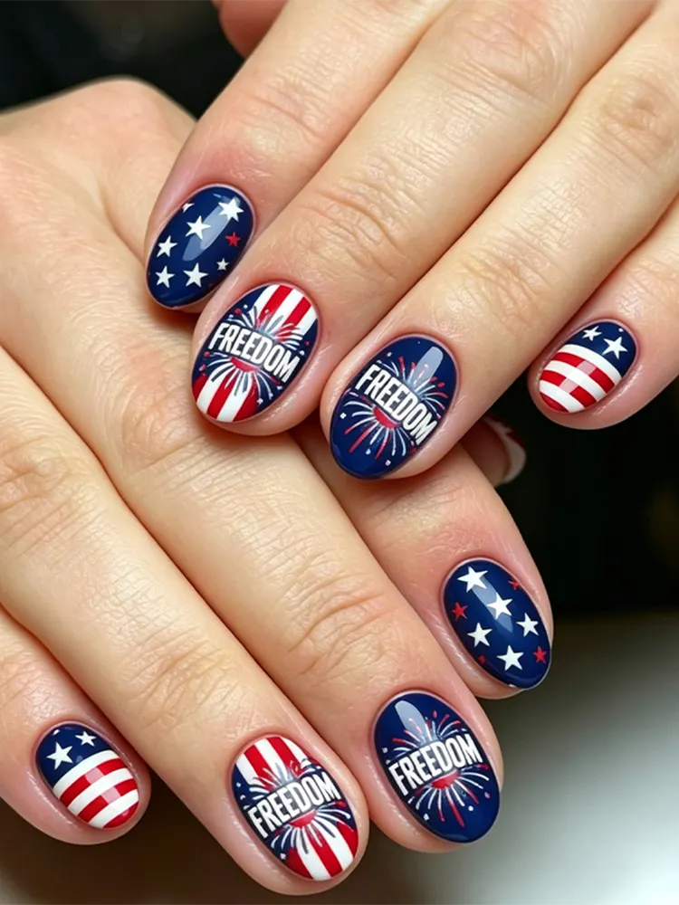Red, White And Blue Star-shaped Pattern False Nails artswardrobe