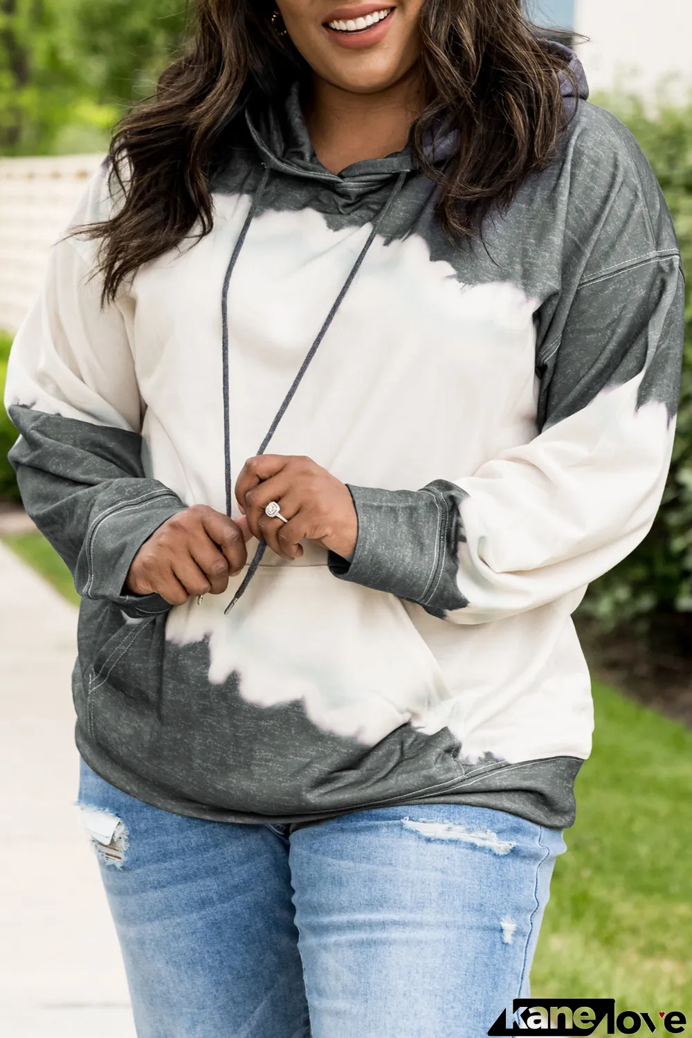 Gray Gray Gray Tie Dyed Color Block Plus Size Hoodie