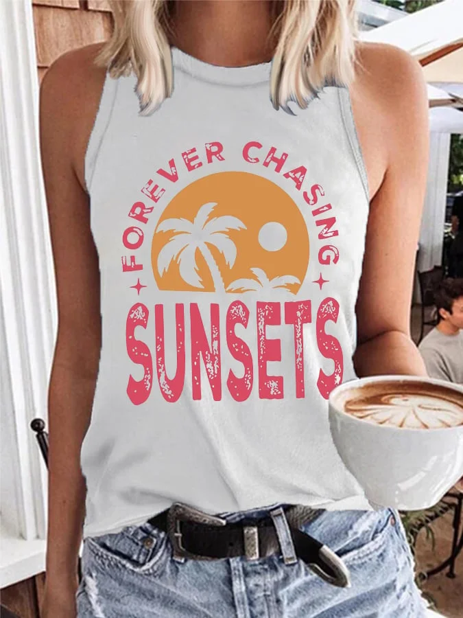 Women's Forever Chasing Sunsets Print Casual Tank Top socialshop