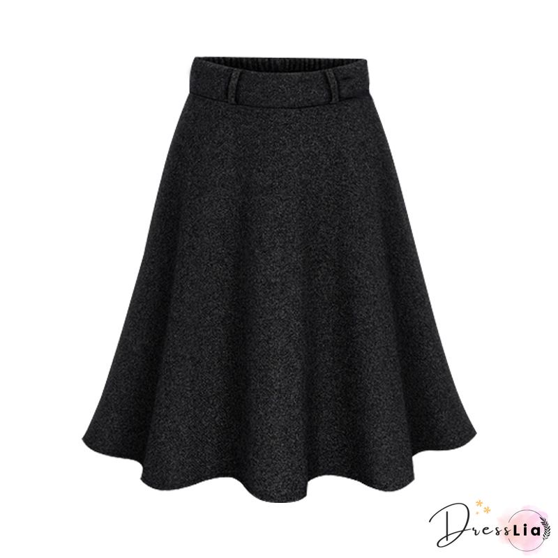 Gray Plain Wool Blend Casual Skirt