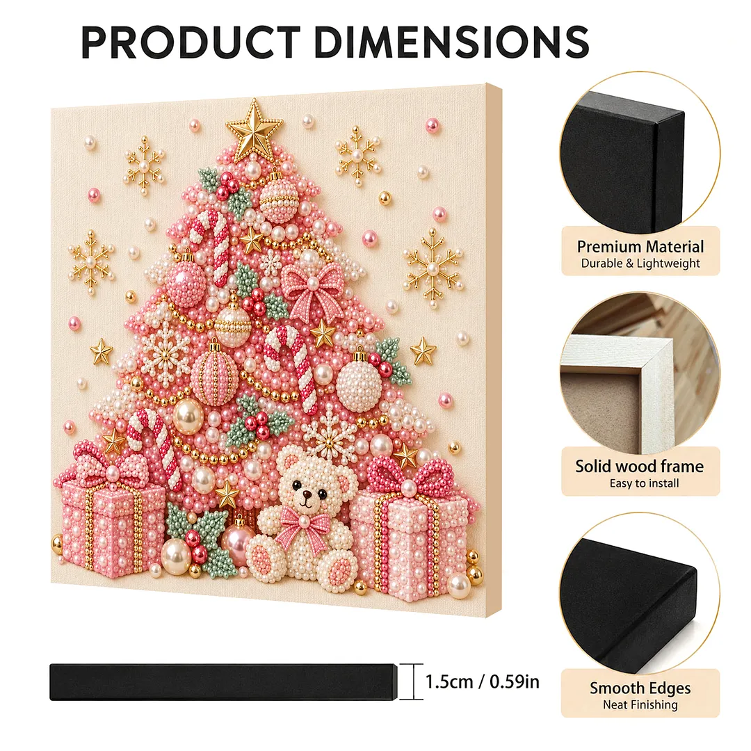 Framed Pearl Painting Kit Pink Christmas Tree 7.87x7.87in