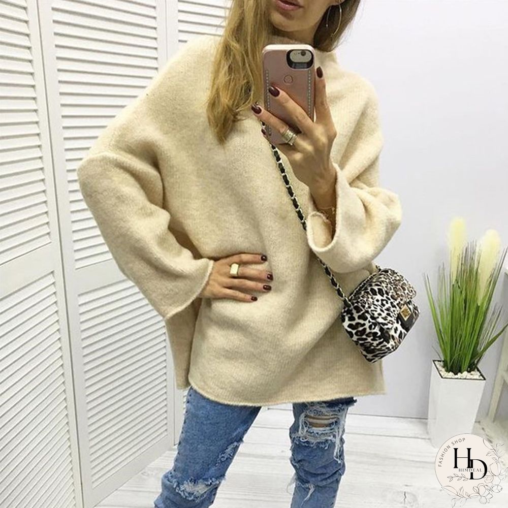 Fall Vintage Casual Appliqued Sweaters Women Loose Turtleneck Pullover Long Sleeve Sweater