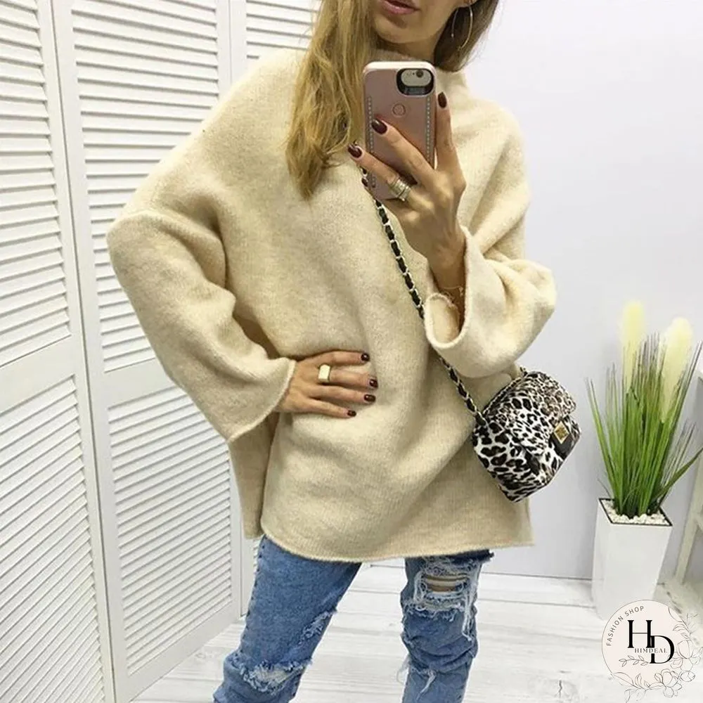 Fall Vintage Casual Appliqued Sweaters Women Loose Turtleneck Pullover Long Sleeve Sweater
