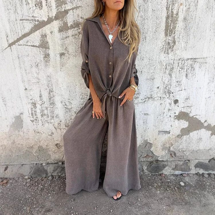 Collared Long Sleeve Cardigan & Pants Set 