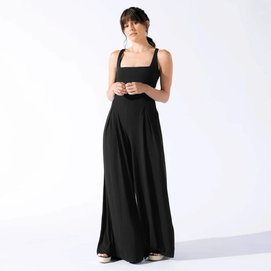 Colourp Casual Women's Playsuits Sleeveless Low Waist Viscose Rompers Square Collar Overall Jumpsuits Full Length Outfits