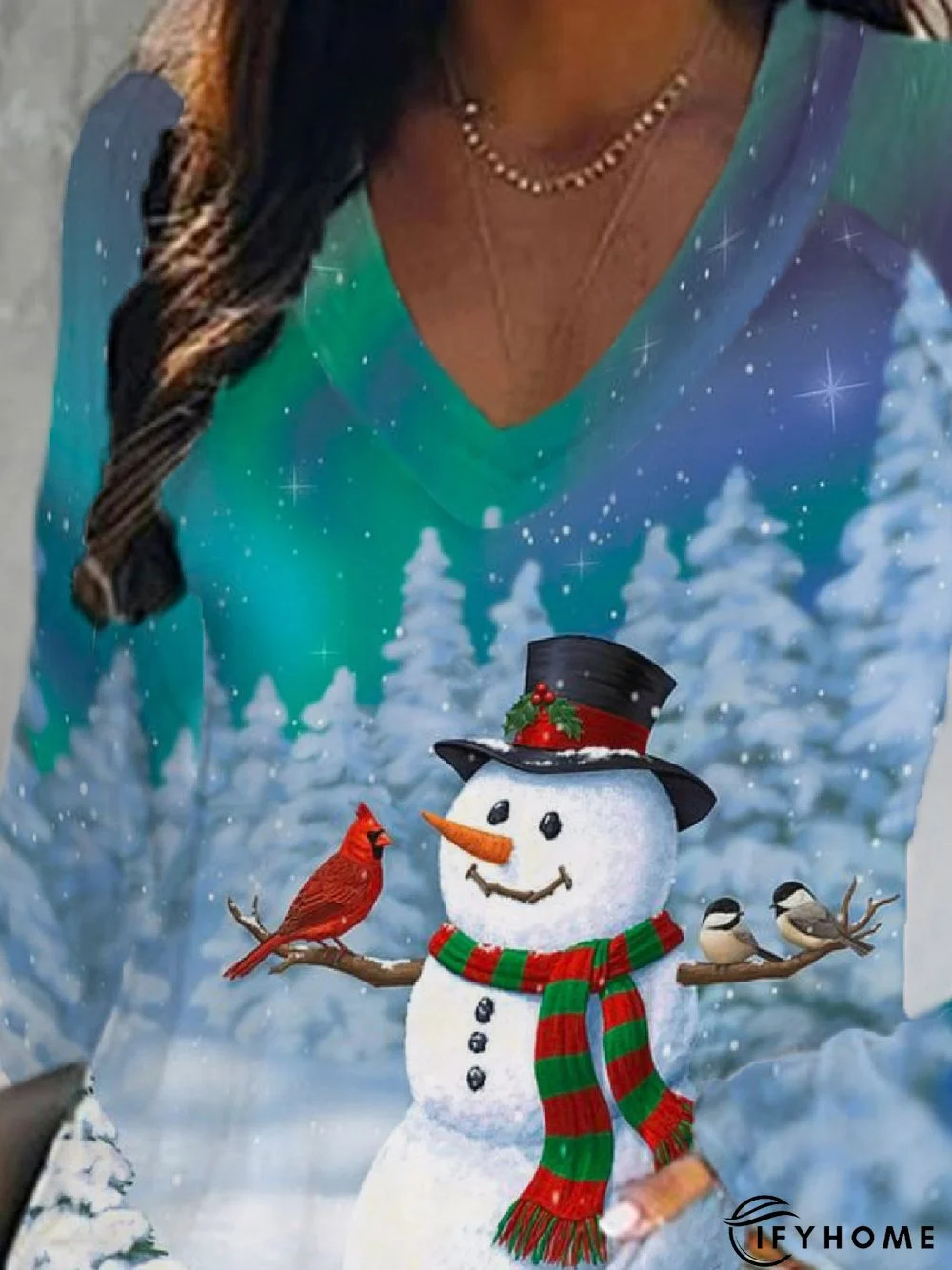 Christmas Casual V Neck Long Sleeve Tunic T-Shirt | IFYHOME