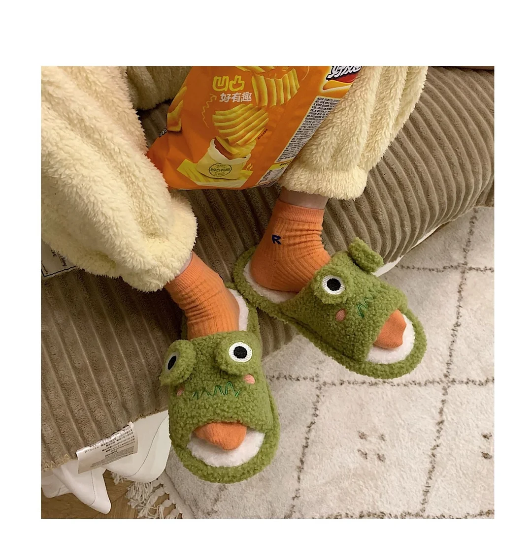 2022 Winter Women Slipper Indoor Home Antiskid Cotton Slippers Frog Cartoon Cute Soft Bottom Warm Open Toe Plush Slippers Man
