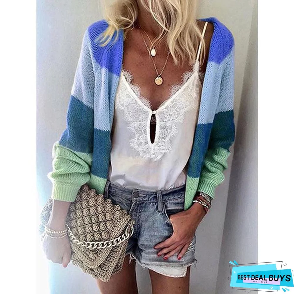 Women's Autumn Multi-Color Knitting Cardigan