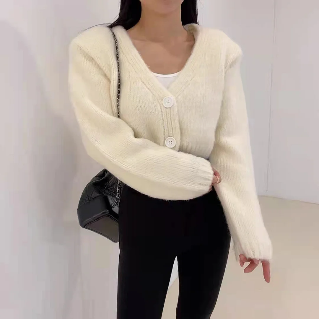 Uveng Uveng Version Of The Chic Temperament V Collar Short Knitted Cardigan Women's Spring And Autumn New Soft-Creinous Sweater Coat Thin Top