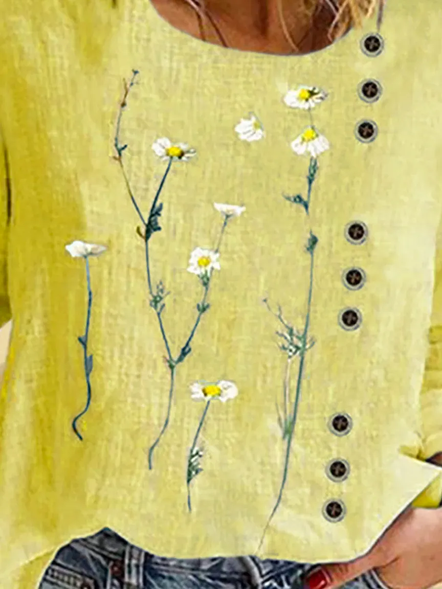 Plus size Casual Floral Long Sleeve Tops