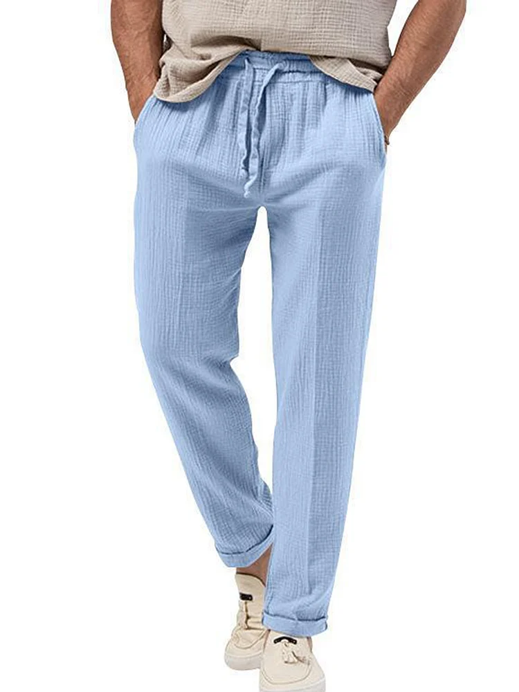 Men's Solid Color Casual Daily Puff Wrinkle Trousers