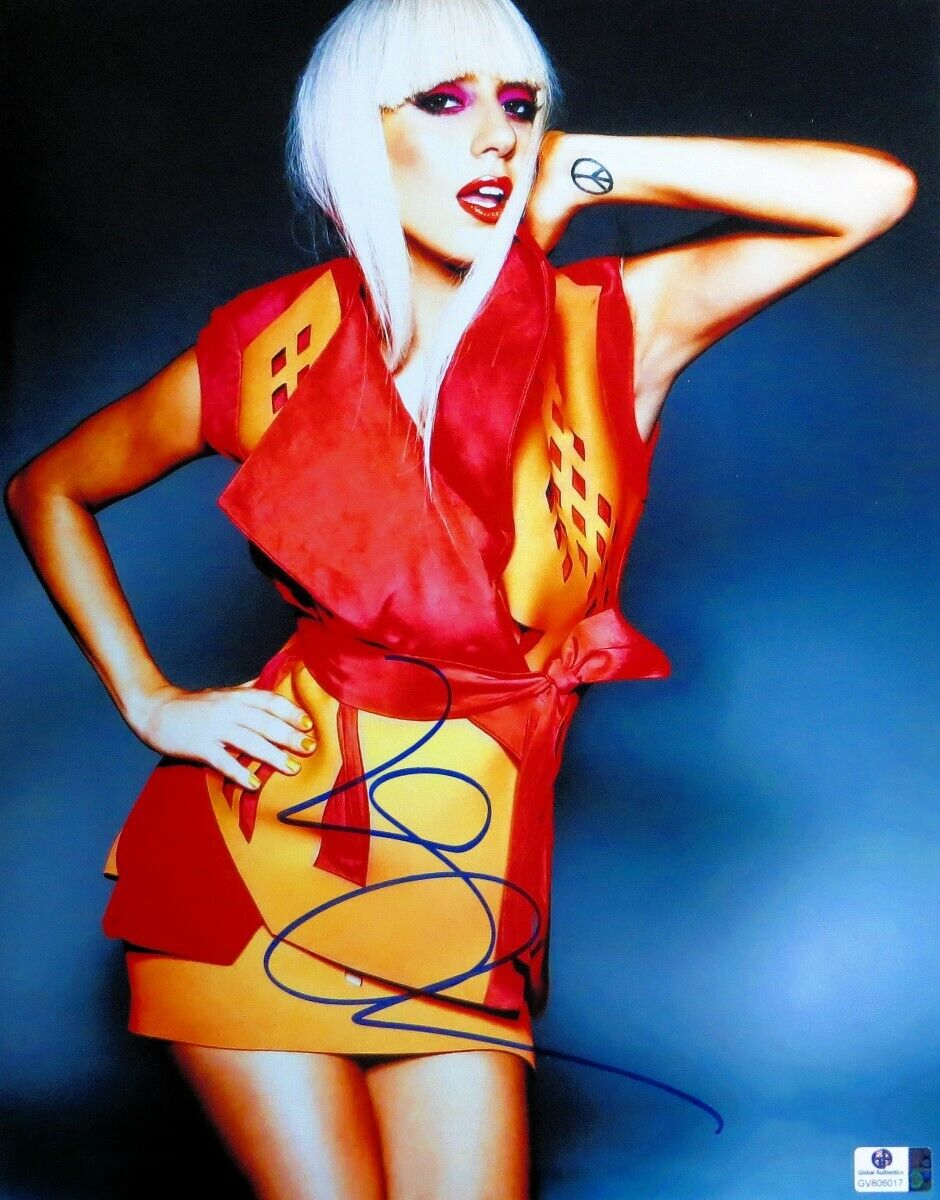 Lady Gaga Signed Autographed 11X14 Photo Poster painting Sexy Red/Yellow Outfit GV806017