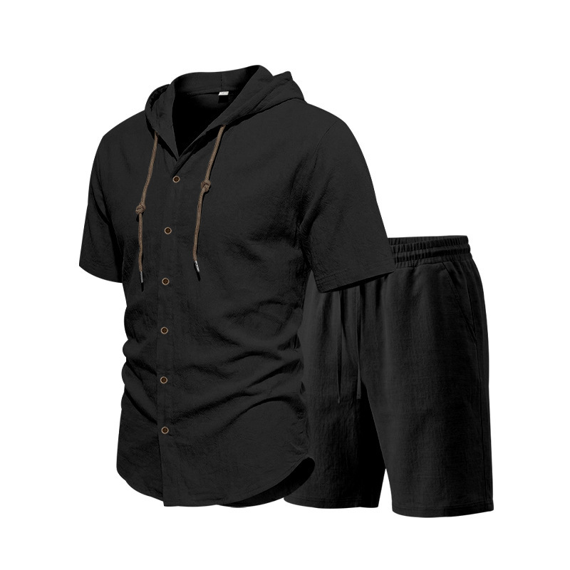 2026 Men’s Solid Color Casual Sports Set Minimalist Loose Hoodie Short Sleeve Zip Cardigan & Knee-Length Shorts Tracksuit
