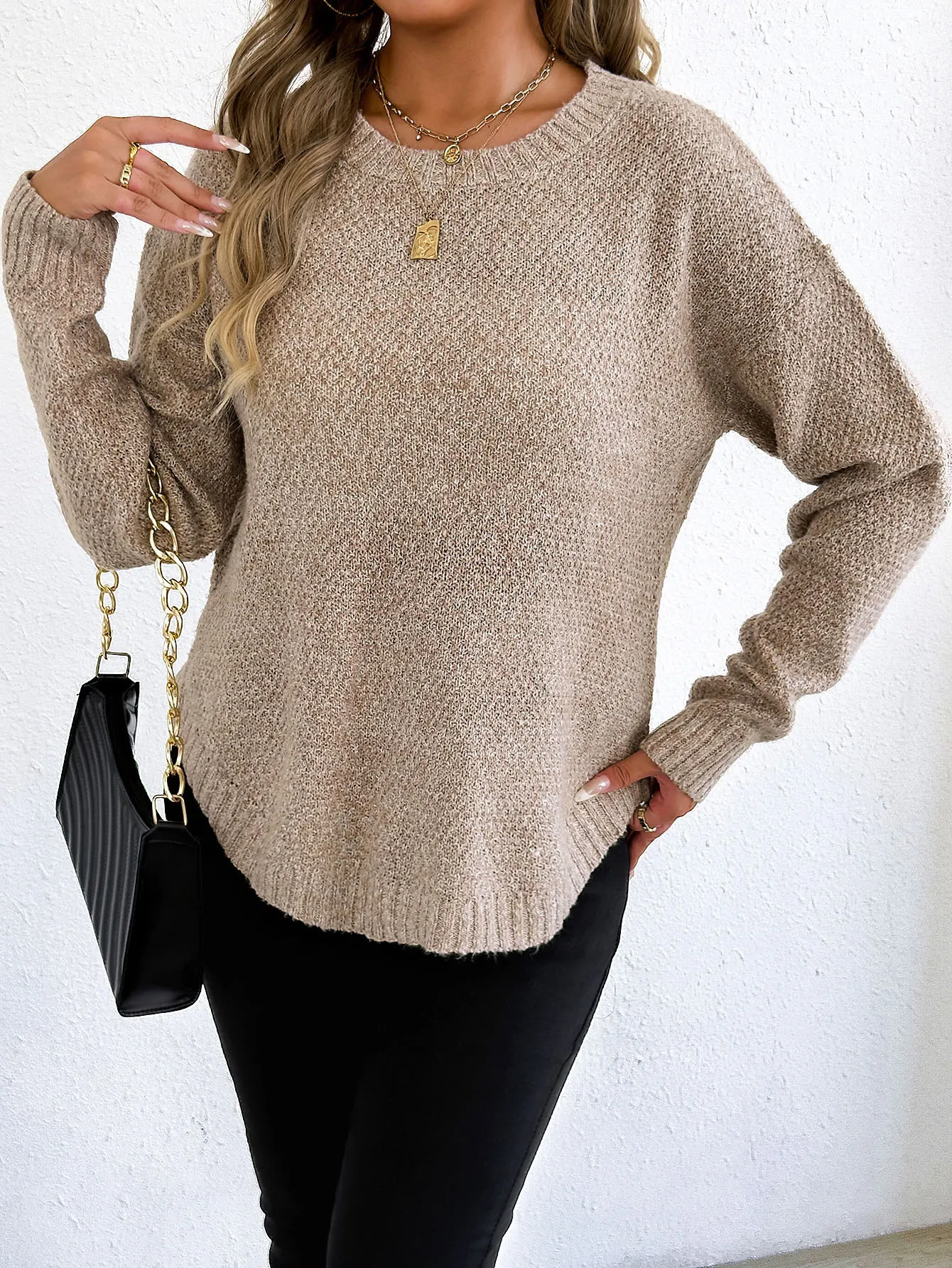 Women's Round Neck Marled Knit Sweater