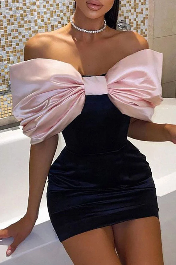 Hit Color Stunning Bowknot Mini Dress