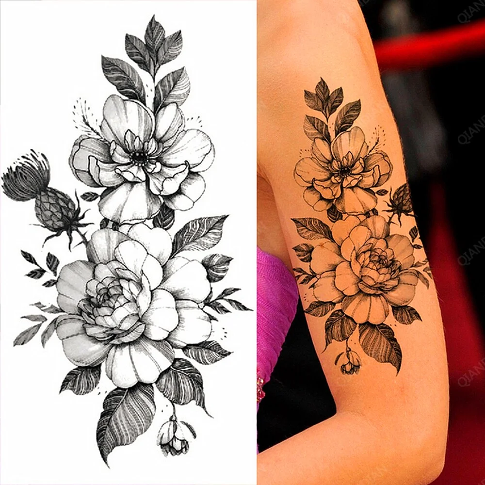 Arm Temporary Tattoo Tiger Flower Lion Rose Wing Wolf Mountain Dolphin Body Chest Leg Waterproof Sticker Tatoo Fashion Man Totem