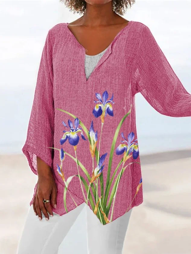 Loosen Floral Long Sleeve Tops