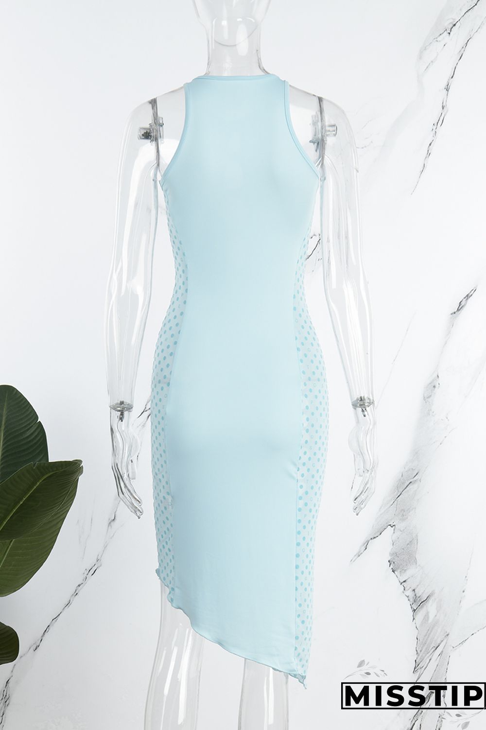 Blue Sexy Solid Hollowed Out O Neck Sleeveless Dress Dresses