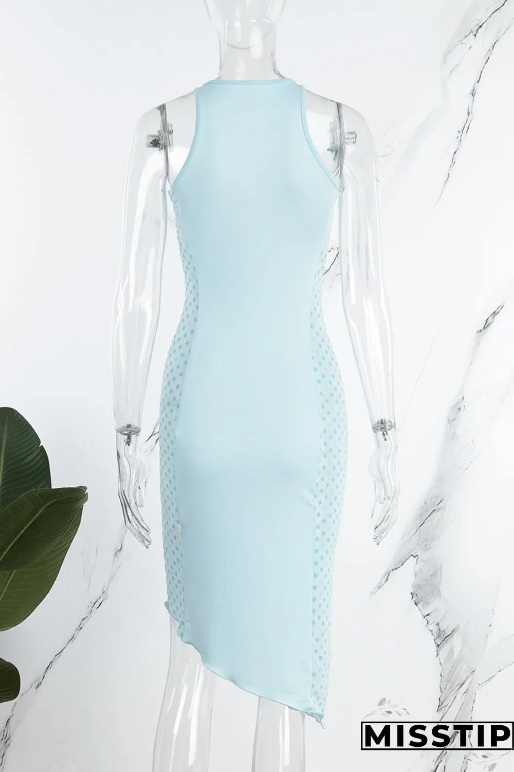 Blue Sexy Solid Hollowed Out O Neck Sleeveless Dress Dresses