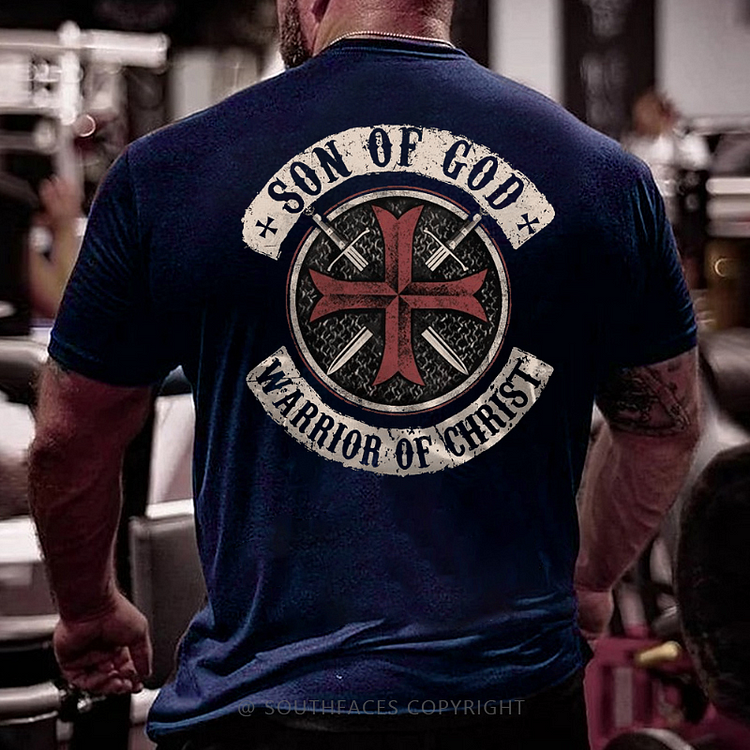 Son Of God Warrior Of Christ Cross Print Men's T-shirt