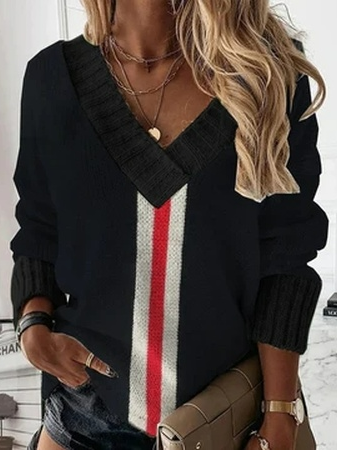 V Neck Knitting Casual Sweater