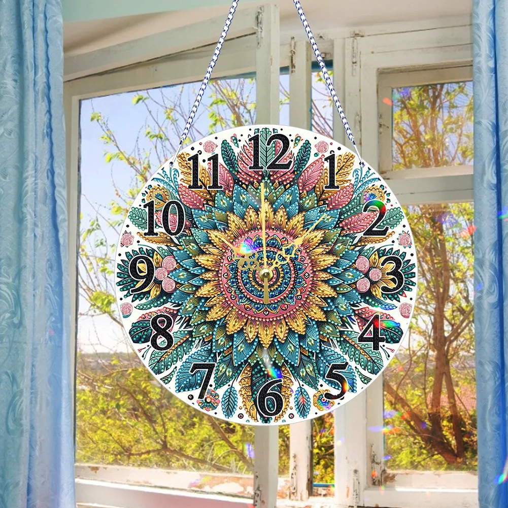 DIY Mandala Flower Acrylic Special Shaped 5D Diamond Painting Hanging Clock Art Craft