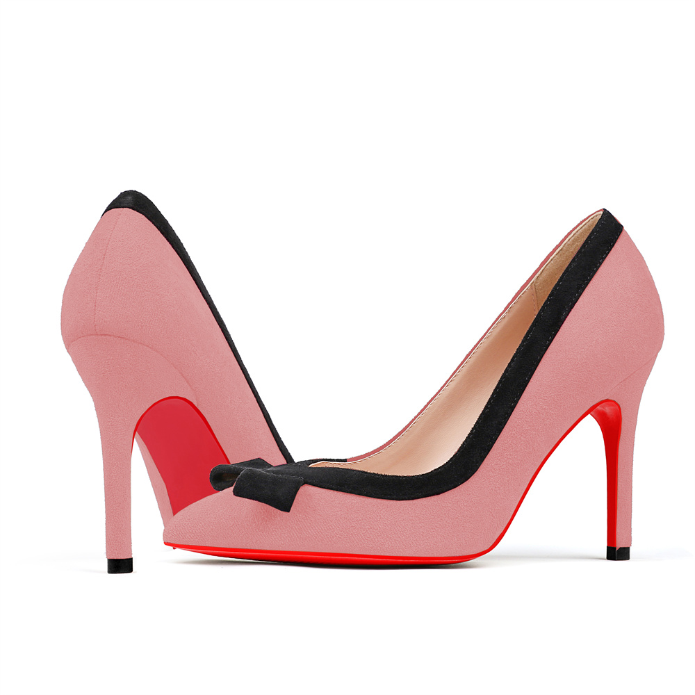 90mm Women's High Heels Sexy Bow Tie Middle Heeled Red Bottom Shoes-MERUMOTE