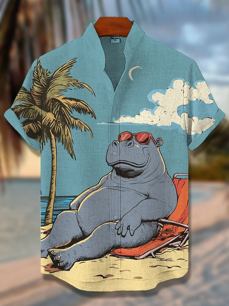 Men's Hippo Vacation Art Print Casual Shirt