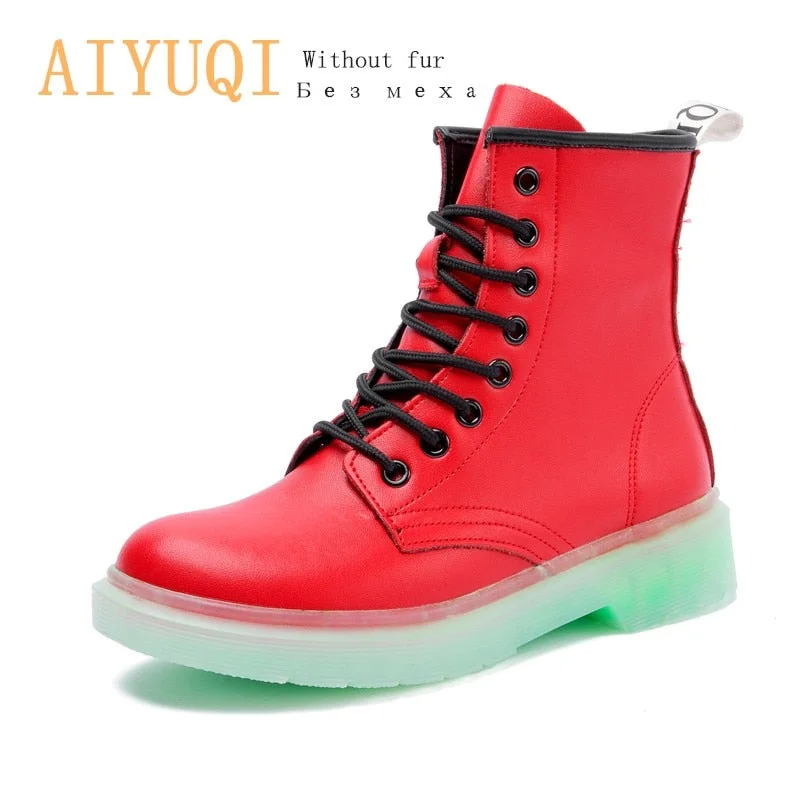 AIYUQI Female Martin shoes Women Winter Boots Shoes Fur 2021 New Genuine Leather Fashion Ankle Boots Student Flat