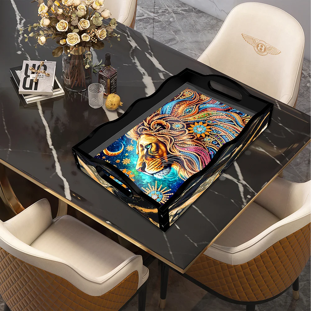 DIY Acrylic Lion 5D Diamond Painting Serving Tray Art Craft for Home Decoration