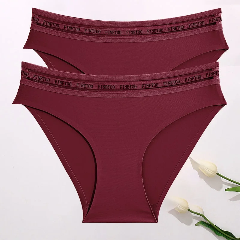 FINETOO 2PCS/Set Women Seamless Panties Lingerie Letter Underpant Ladies 7 Solid Colors L-XXL Woman Sexy Panty Briefs Underwear