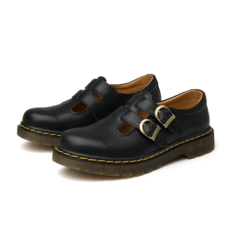 Women Loafers Shoes Genuine Leather Thick Heels Student Shoes Female British Style Lady Oxford Shoes Footwear Aiertu
