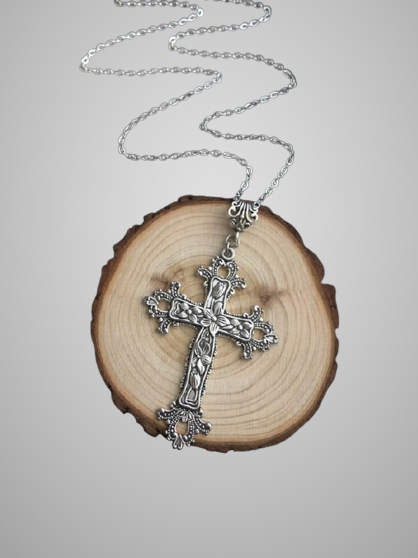 Flower Cross Metal Necklace