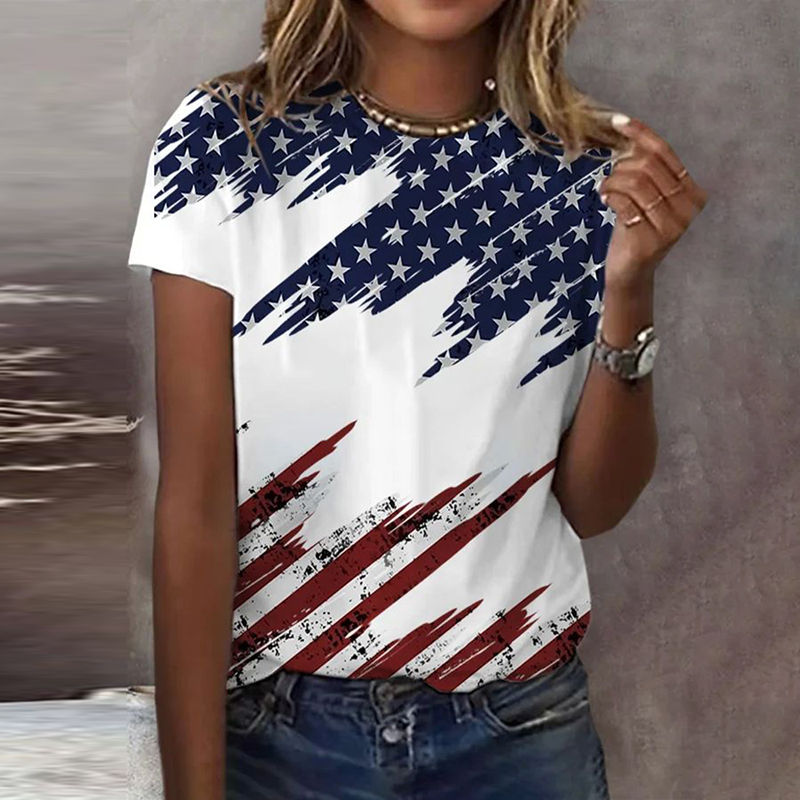 Comstylish Women's Vintage Flag Print Crew Neck T-Shirt
