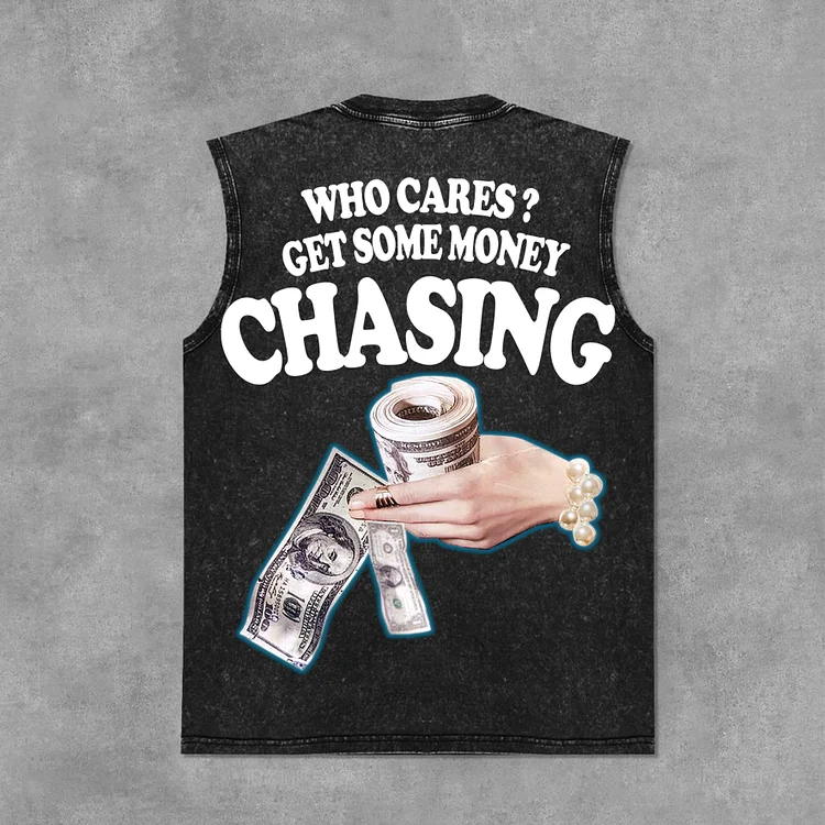 Vintage Chasing Money Graphic Print Acid Washed Tank Top SOPULA