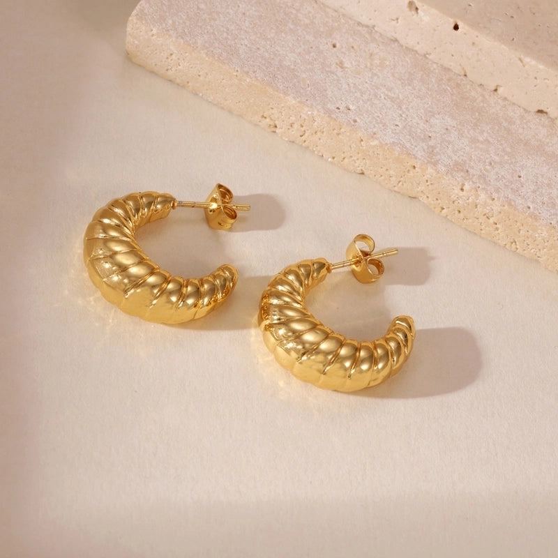 Minimalist Classic Style C Shape Irregular Round 304 Stainless Steel 18K Gold Plated Earrings Ear Studs